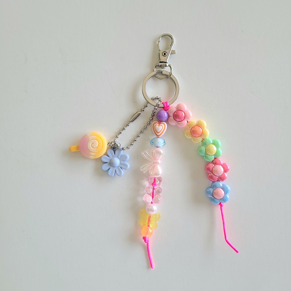 Pastel Flower Beaded Keychain Bag Charm Kawaii Y2k